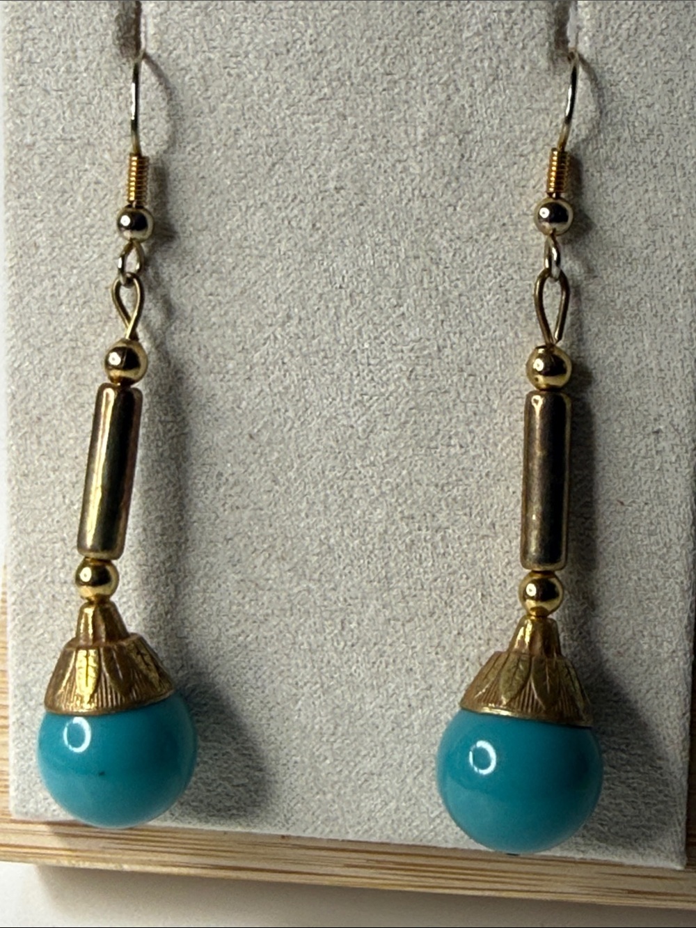 Vintage Etruscan Egyptian revival Gold-Tone Blue Turquoise color Drop Earrings